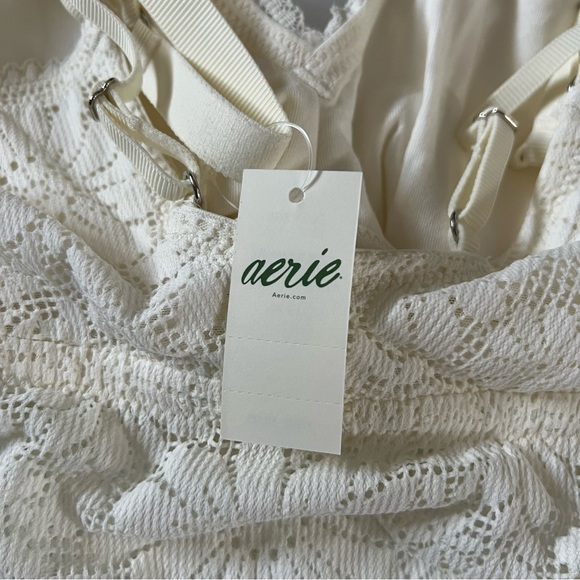 Aerie Textured Lace Padded Longline Bralette in Creamy White Size XL - Picture 7 of 11
